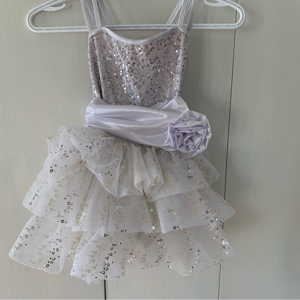 Weissman White and Silver Dance Costume with Sequin Bodice